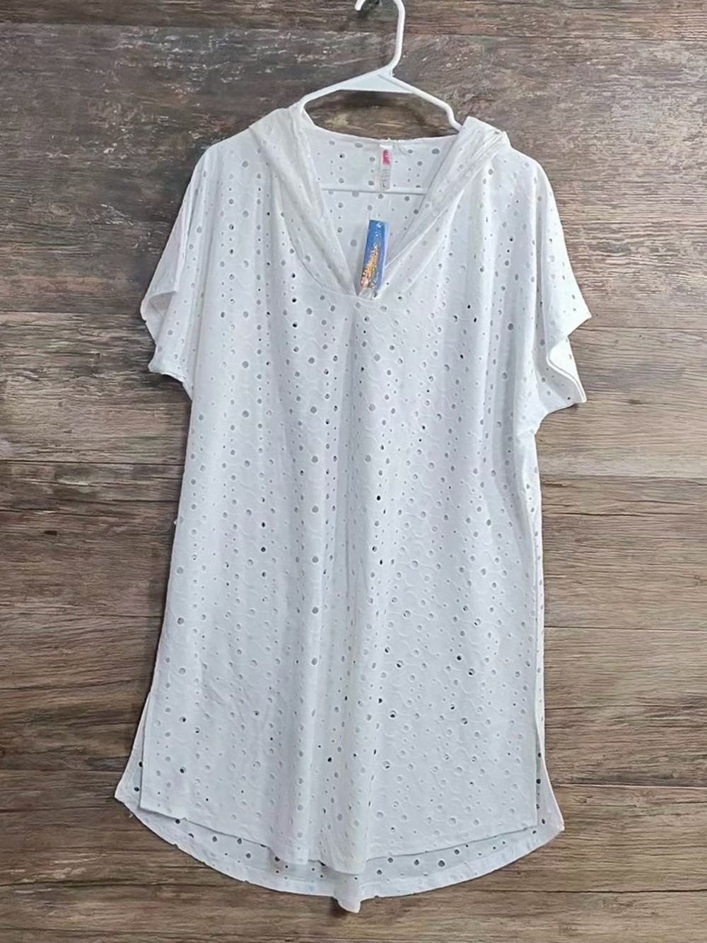 Sweet Rain White Eyelet Hooded Swim Coverup Tunic